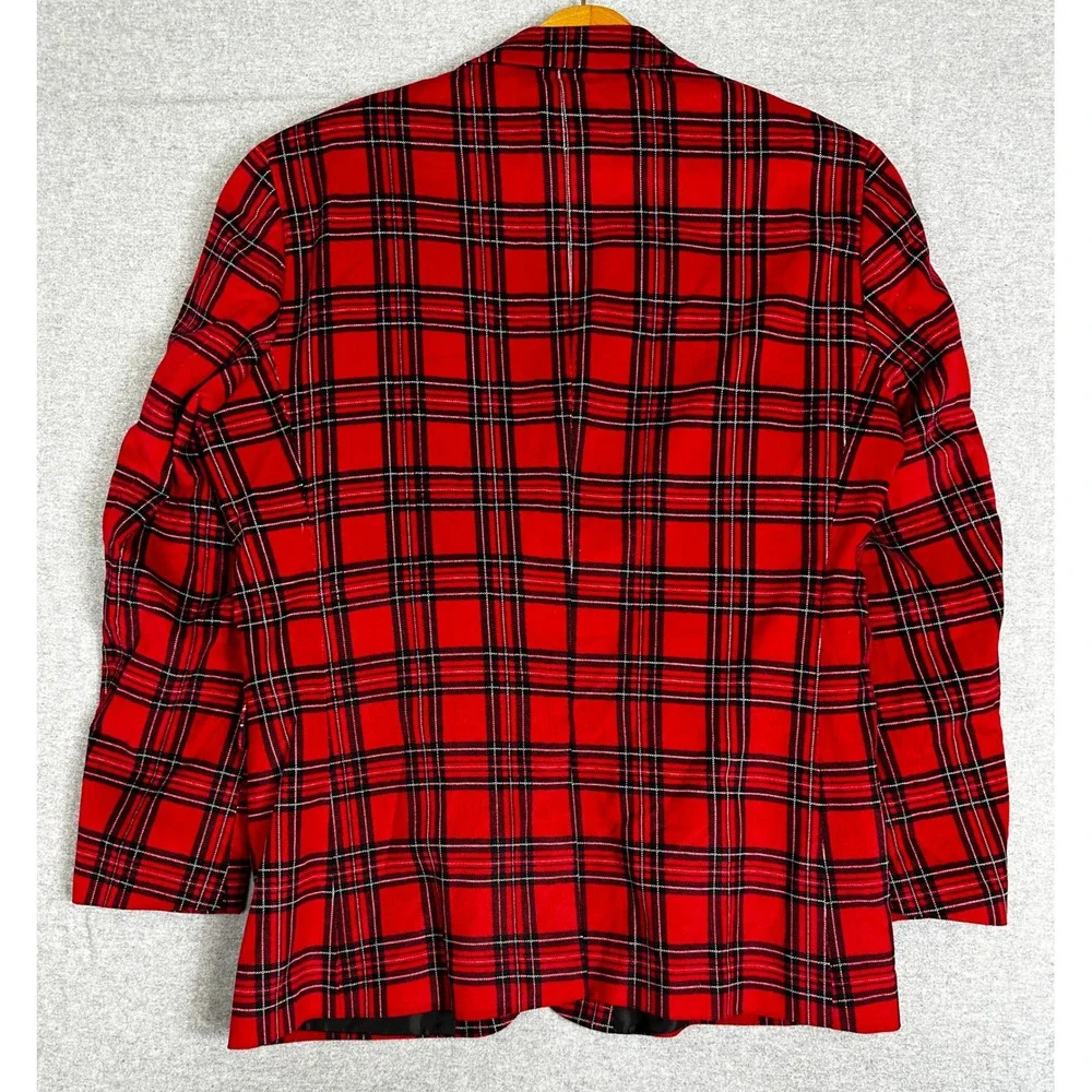 Saddlebred Sport Coat Mens 44L Red Plaid Corduroy Blazer Holiday